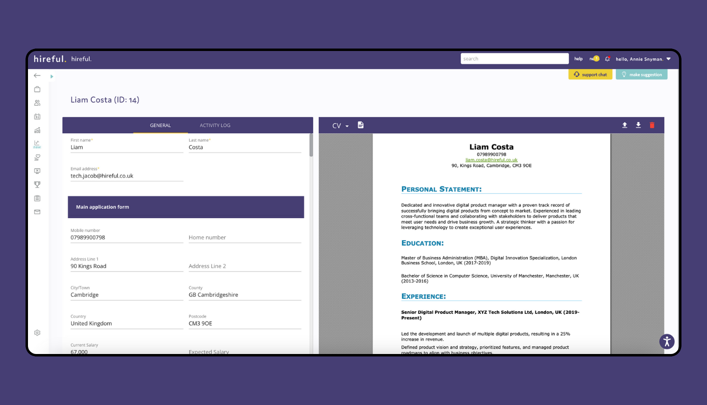 Candidate profile screenshot